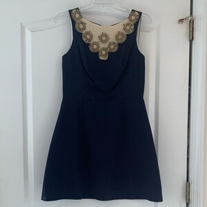 Lilly Pulitzer Navy Blue Mini Dress with Gold Embellishments